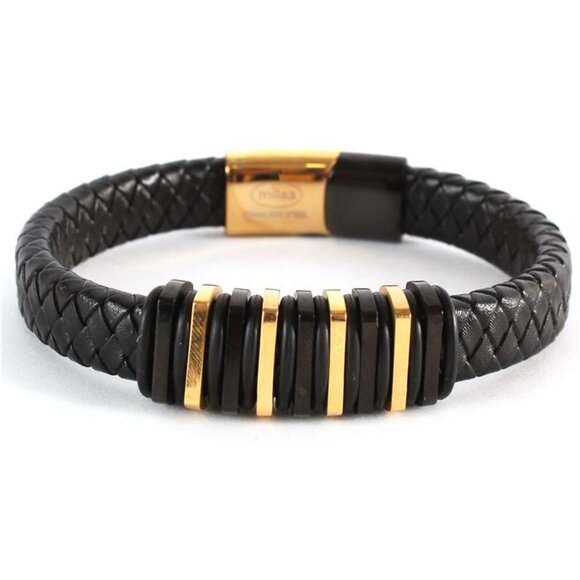 STAINLESS STEEL LEATHER RINGS BRACELET - Picture 2 of 2